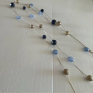 Delicate Blue Beaded Station Necklace - Gold Accents